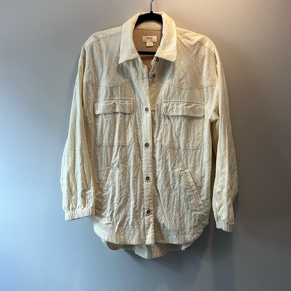 Anthropologie Maeve ivory corduroy button down shirt jacket /size Medium